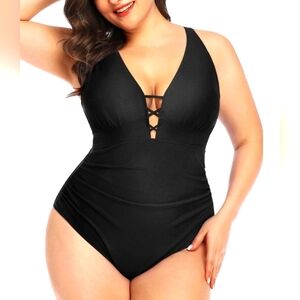 Yonique Women's Plunge Lace Up Swimsuit